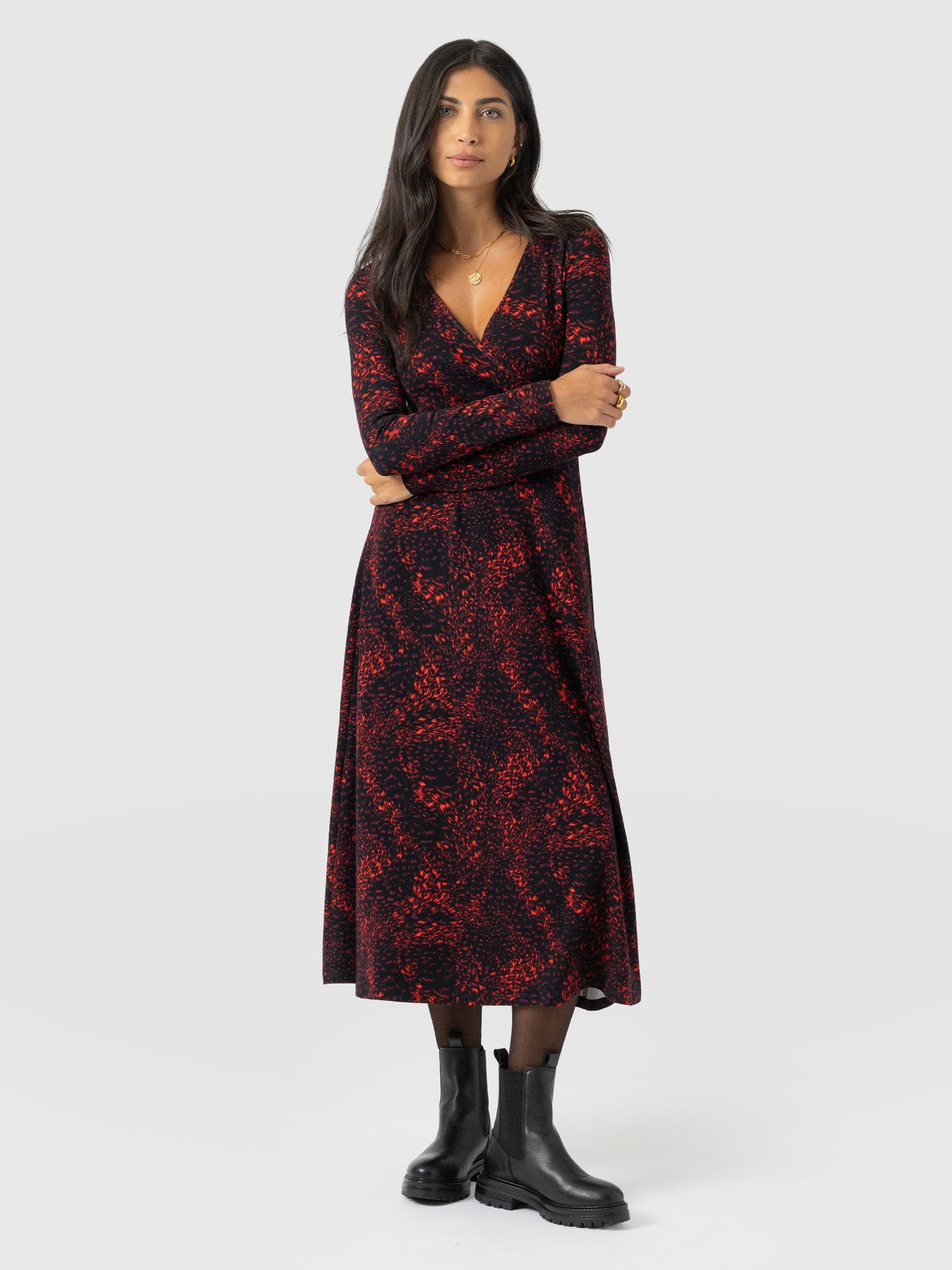 Maggie Wrap Midi Dress - Red Fade Spot - Women's Dresses | Saint + Sofia® EU
