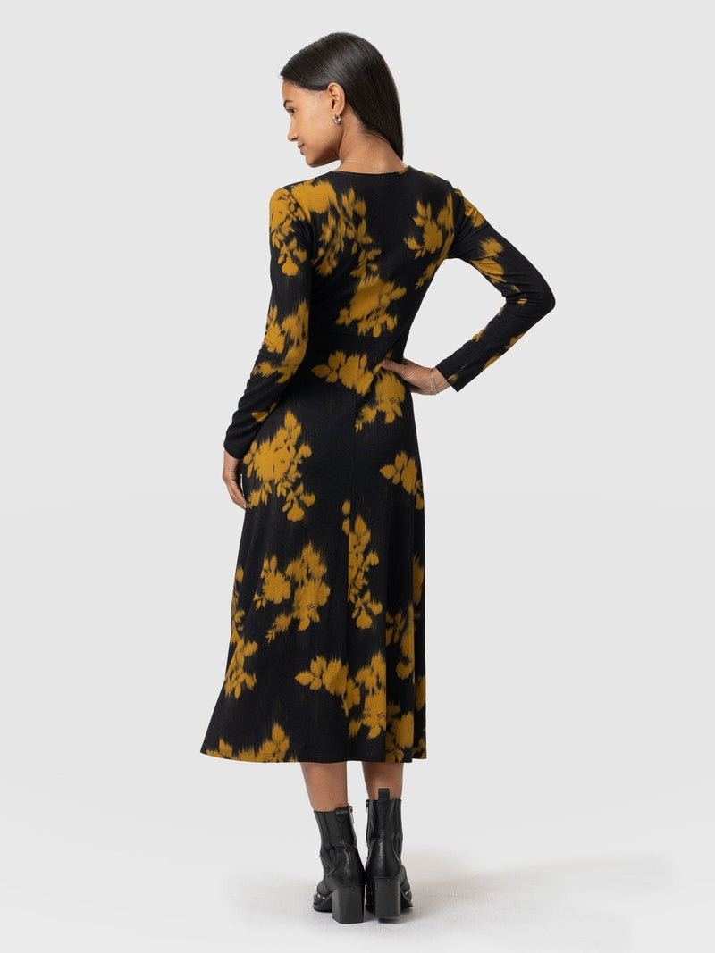 Maggie Wrap Midi Dress Yellow Fade Floral - Women's Dresses | Saint + Sofia® EU