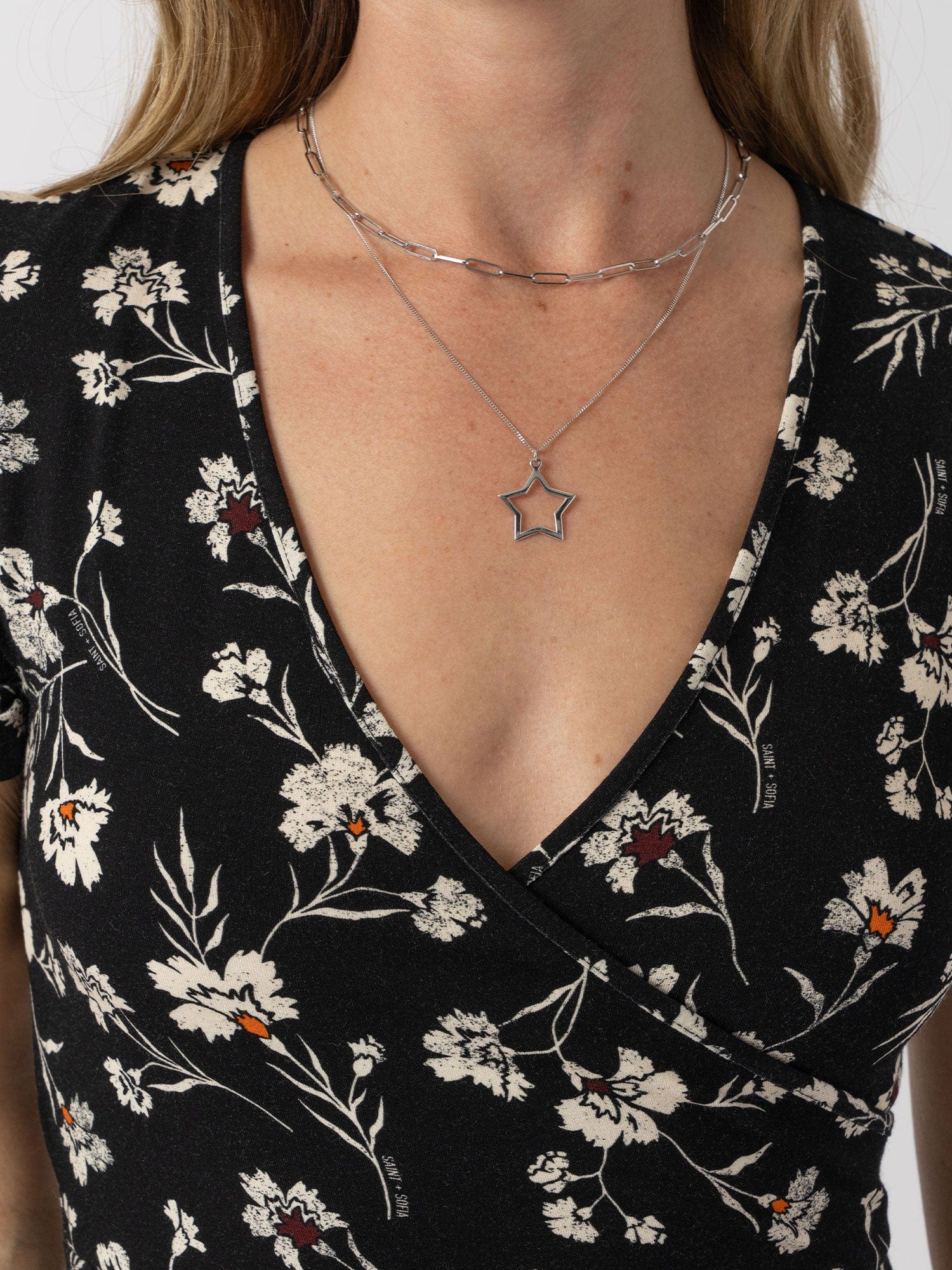 Maggie Wrap Short Sleeve Midi Dress  - Black Spring Floral - Women's Dresss | Saint + Sofia® EU