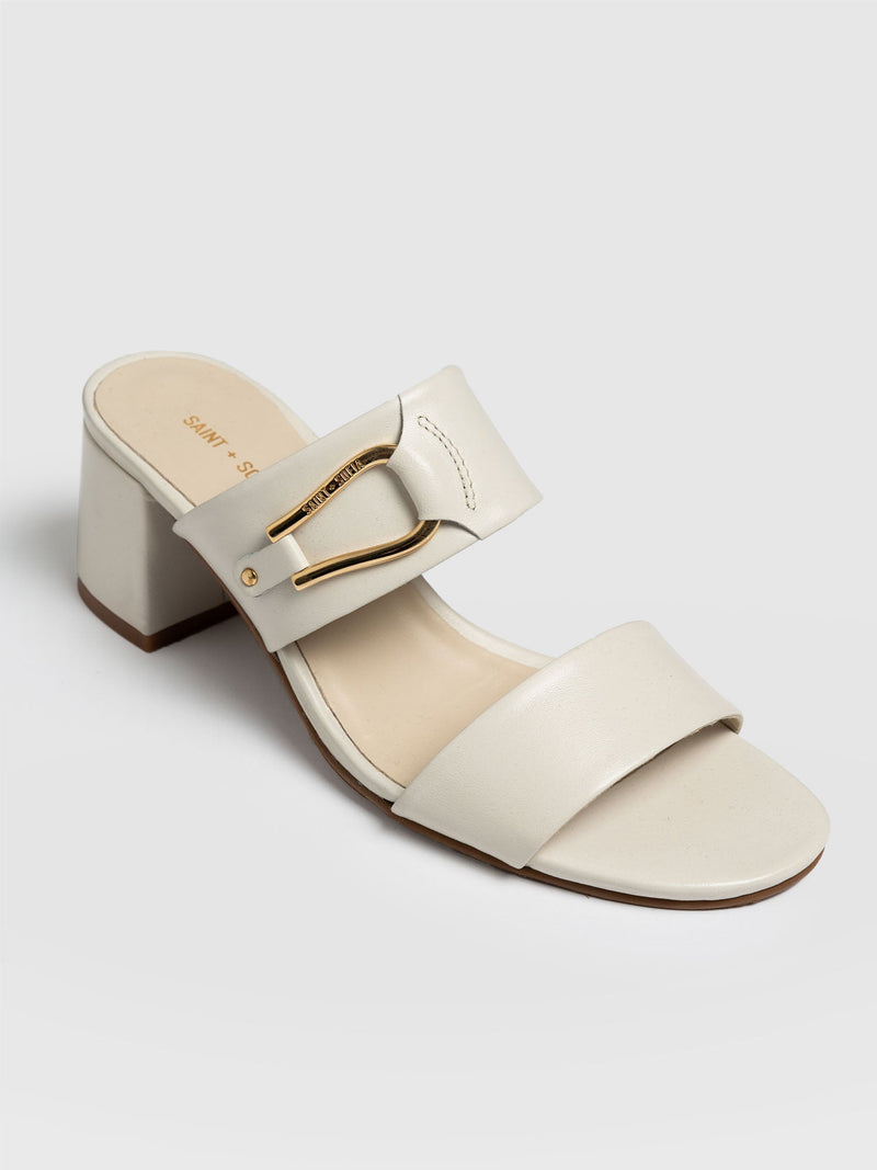 Maida Block Heeled Mules Cream - Women's Shoes | Saint + Sofia® EU