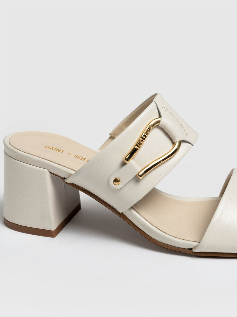 Maida Block Heeled Mules Cream - Women's Shoes | Saint + Sofia® EU