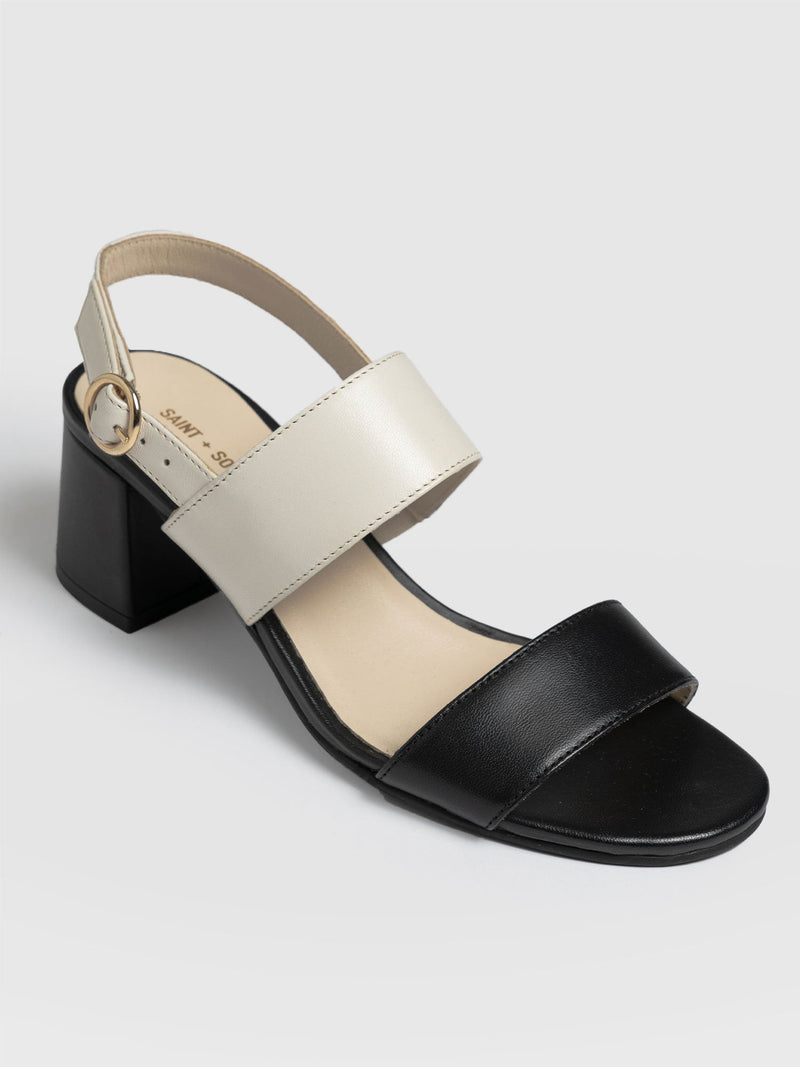 Maida Block Heeled Sandal Cream & Black - Women's Shoes | Saint + Sofia® EU