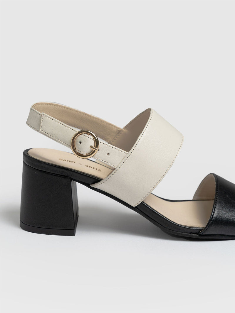 Maida Block Heeled Sandal Cream & Black - Women's Shoes | Saint + Sofia® EU