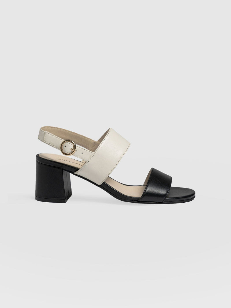 Maida Block Heeled Sandal Cream & Black - Women's Shoes | Saint + Sofia® EU