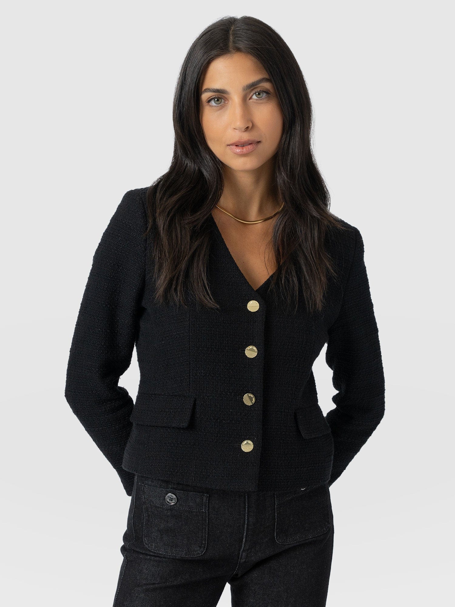Margot V Neck Jacket - Black - Women's Jackets | Saint + Sofia? EU