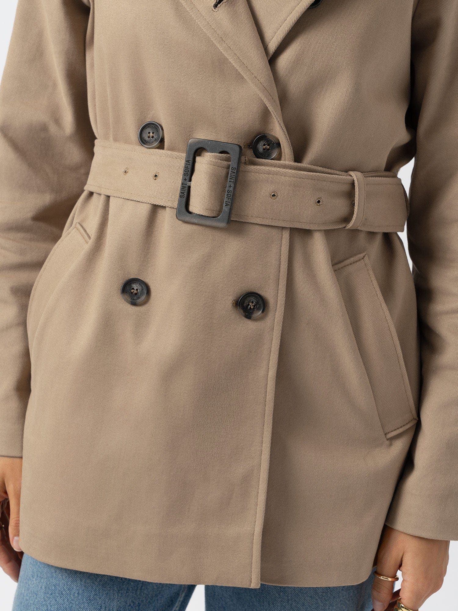 Marion Double Breasted Short Trench - Beige - Women's Outerwears | Saint + Sofia® EU