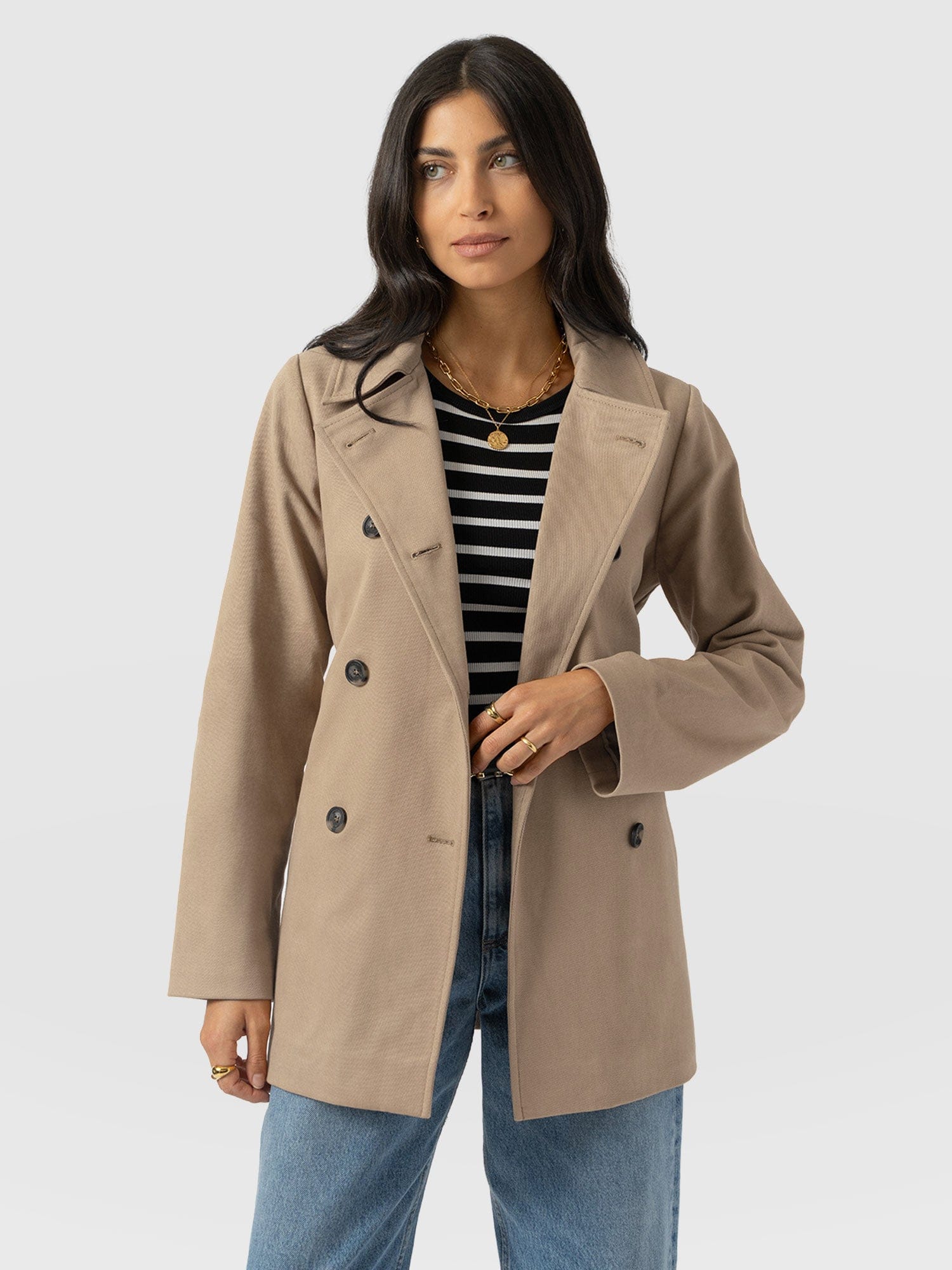 Marion Double Breasted Short Trench - Beige - Women's Outerwears | Saint + Sofia® EU