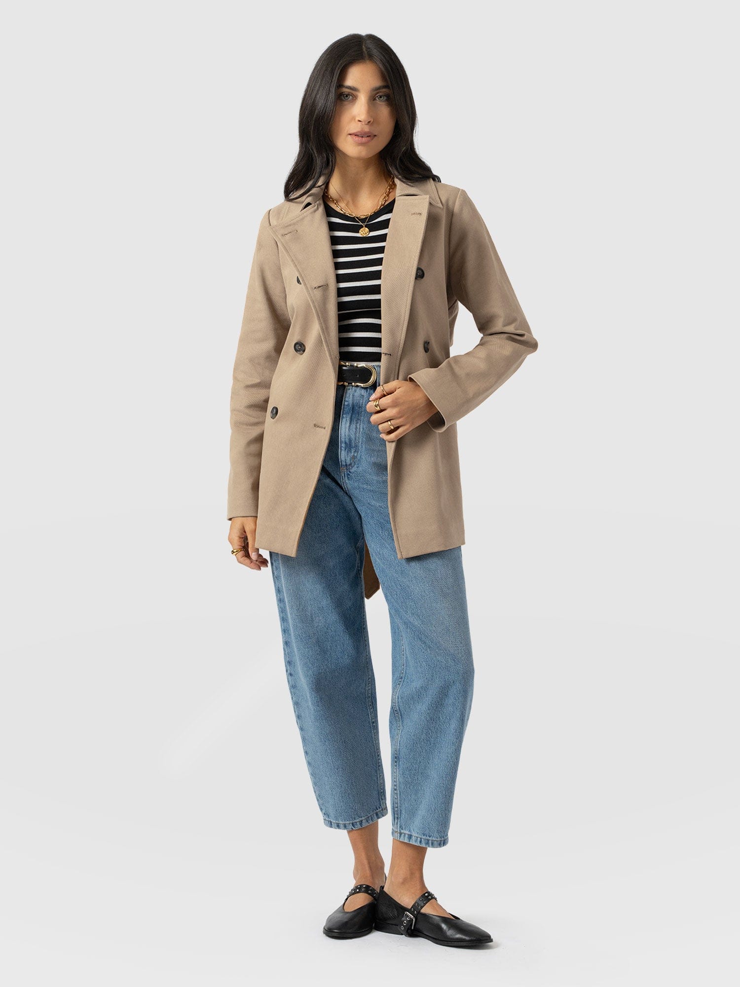 Marion Double Breasted Short Trench - Beige - Women's Outerwears | Saint + Sofia® EU