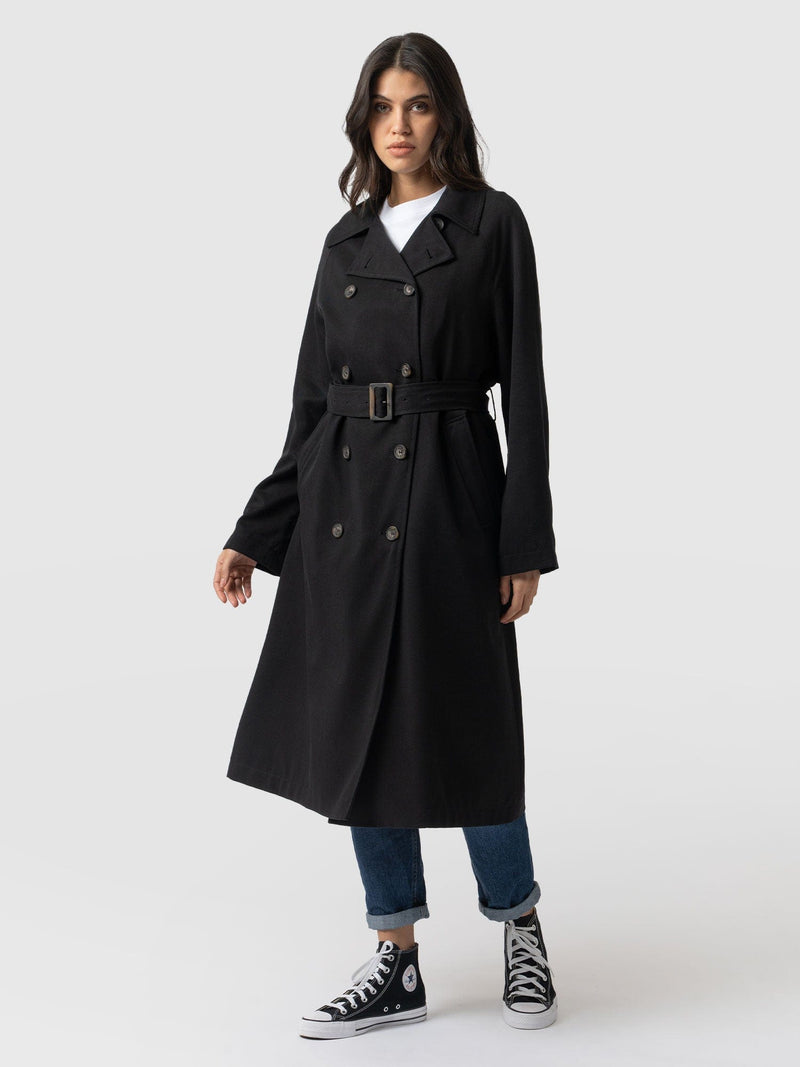 Marion Double Breasted Trench Black - Women's Overcoats | Saint + Sofia® EU