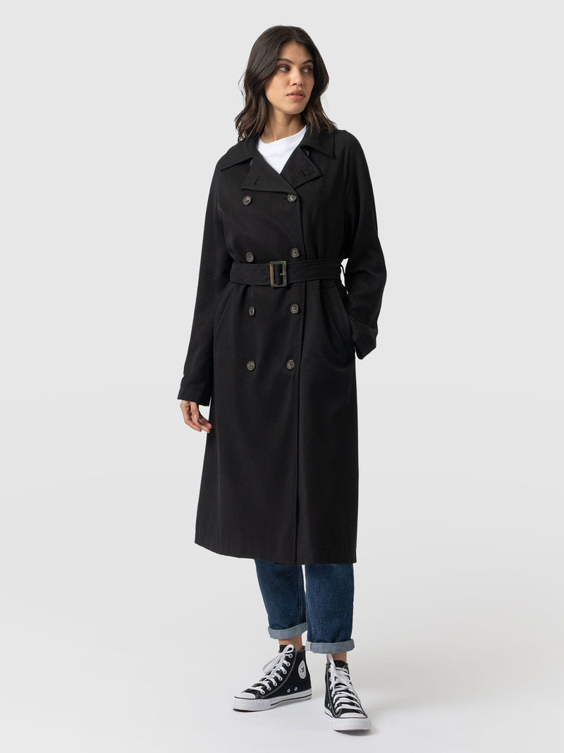 Marion Double Breasted Trench Black - Women's Overcoats | Saint + Sofia® EU