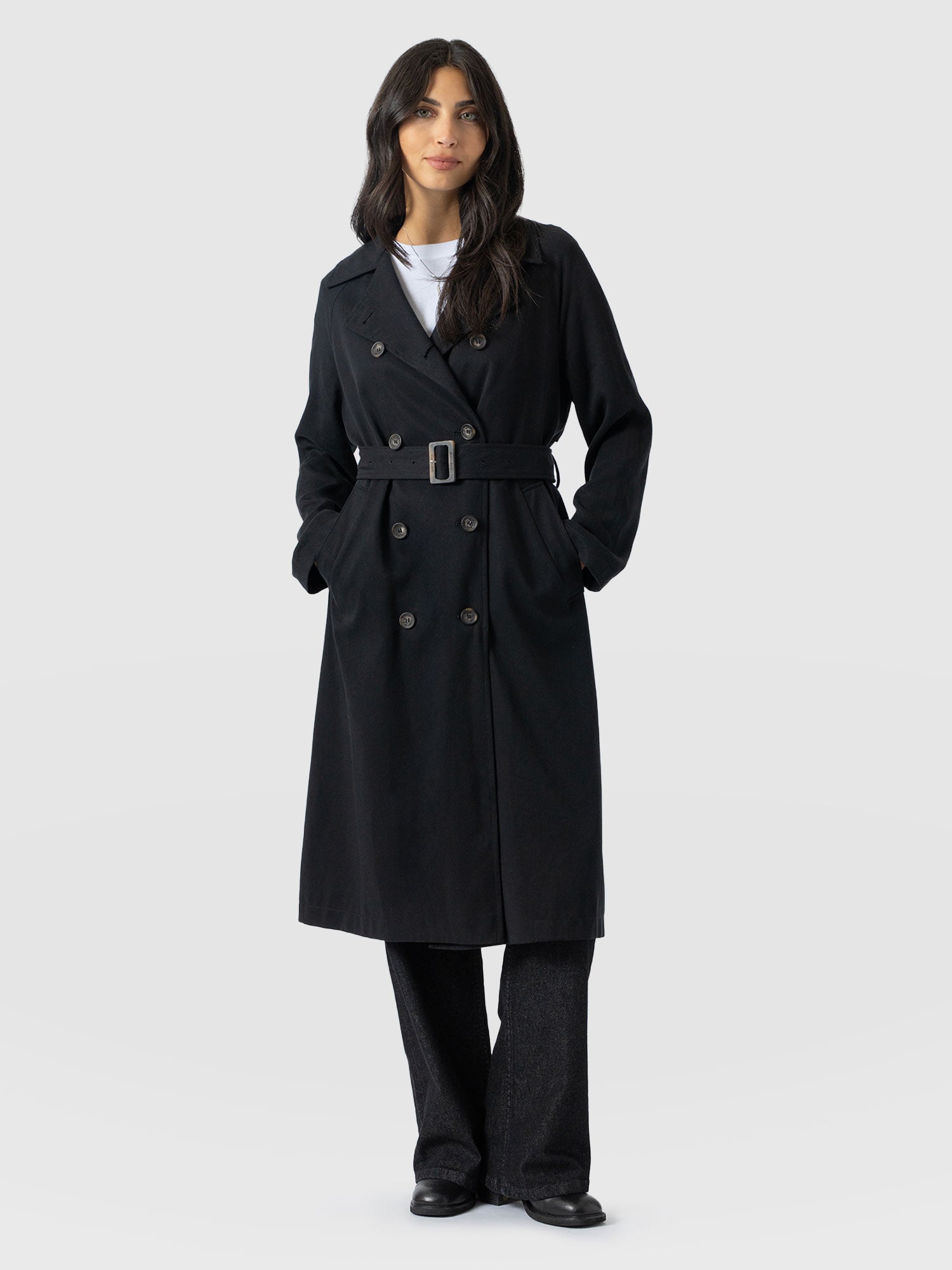 Marion Double Breasted Trench Black - Women's Overcoats | Saint + Sofia® EU