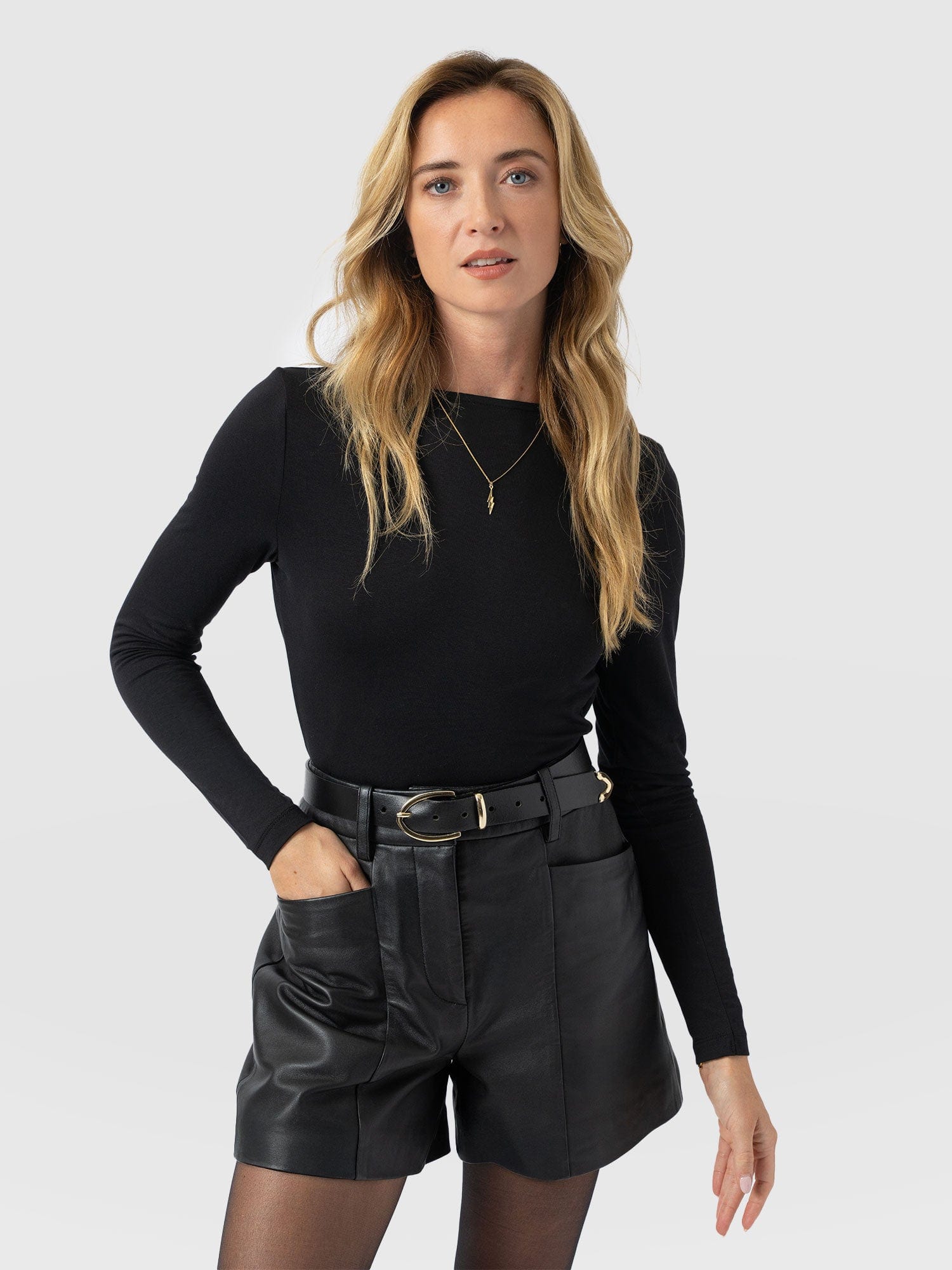 Marnie Cowl Back Long Sleeve Tee - Black Lace - Women's T-shirts | Saint + Sofia® EU