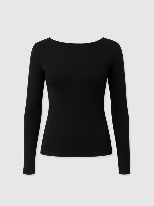 Marnie Cowl Back Long Sleeve Tee - Black Lace - Women's T-shirts | Saint + Sofia® EU