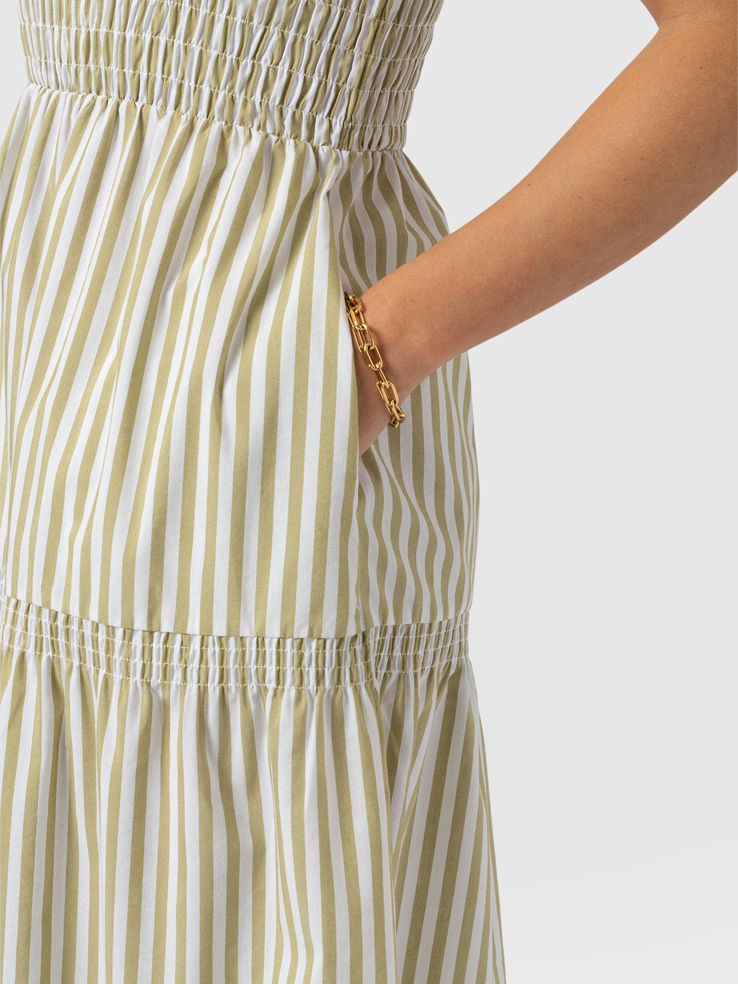 Maya Shirring Dress - Green Stripe - Women's Dresses | Saint + Sofia® EU