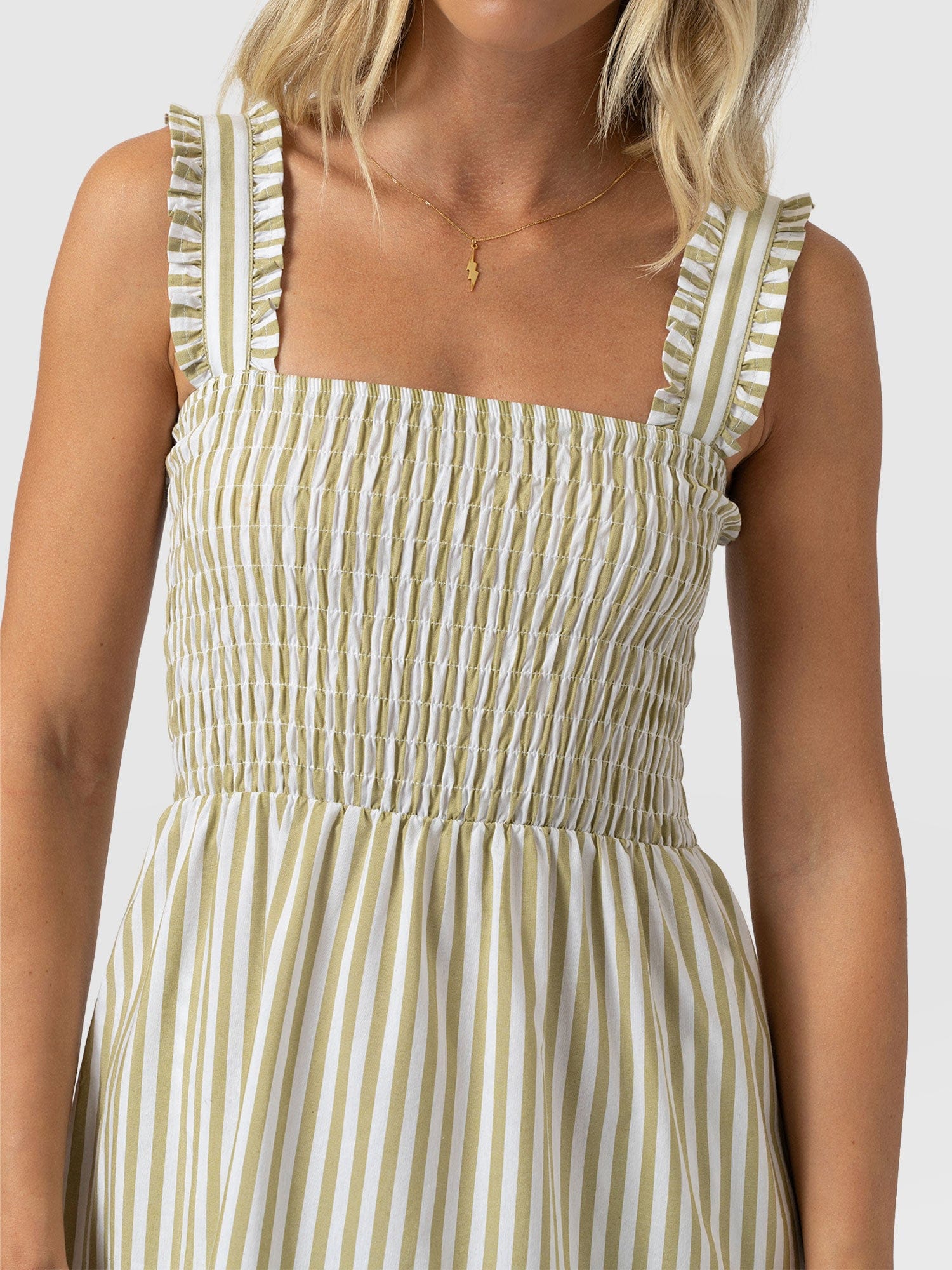 Maya Shirring Dress - Green Stripe - Women's Dresses | Saint + Sofia® EU