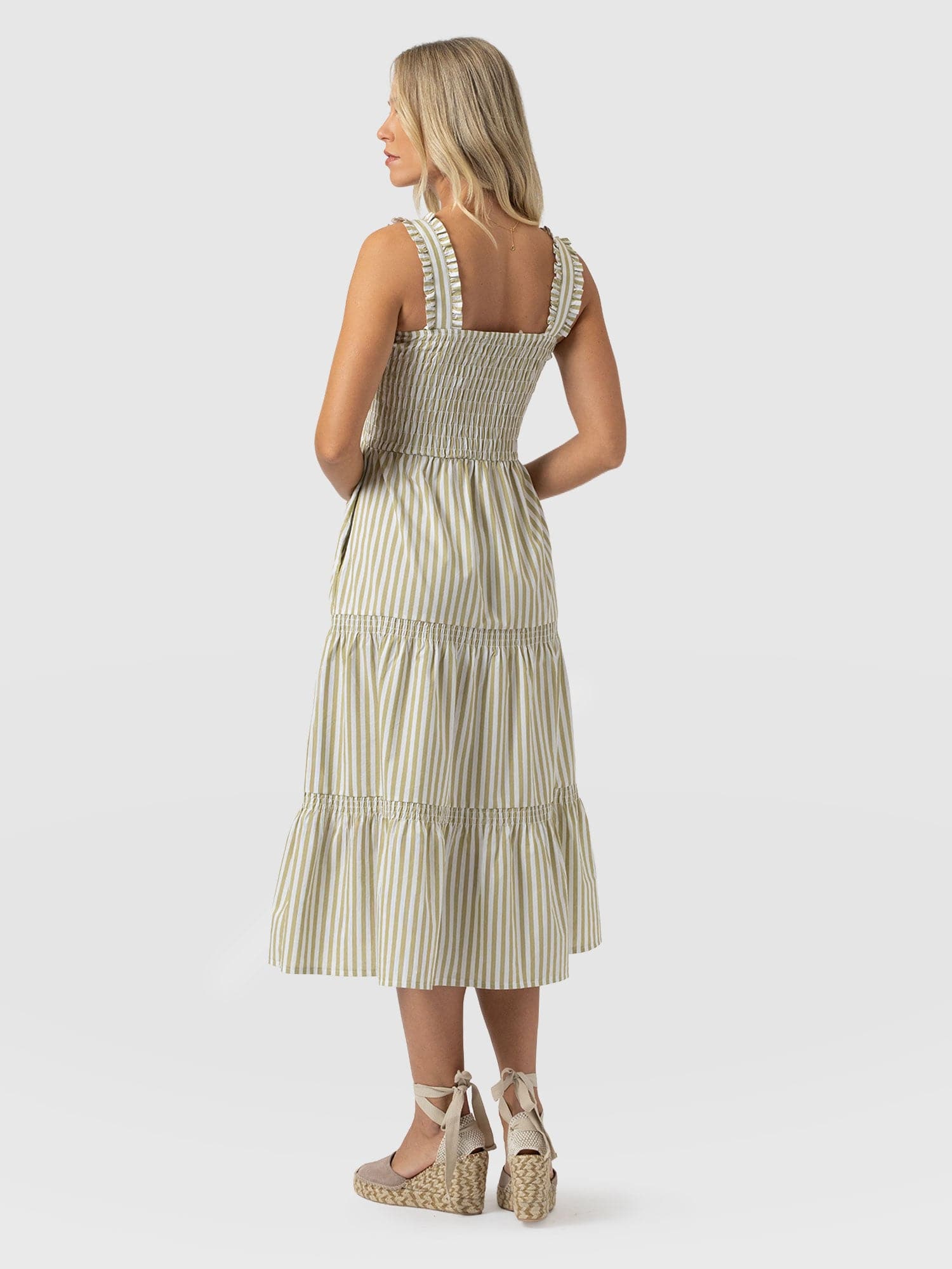 Maya Shirring Dress - Green Stripe - Women's Dresses | Saint + Sofia® EU
