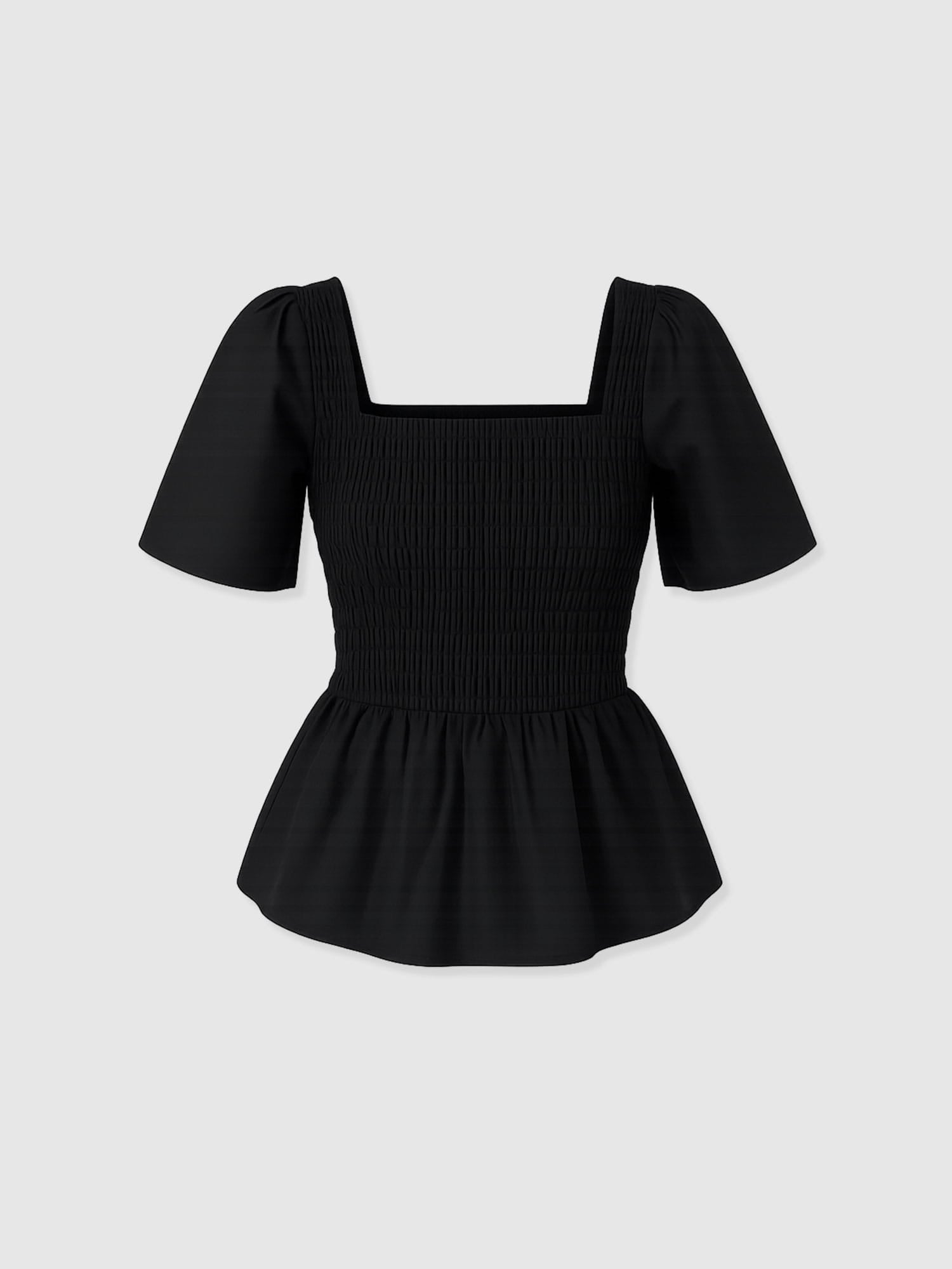 Maya Shirring Peplum Top - Black - Women's T-shirts | Saint + Sofia® EU