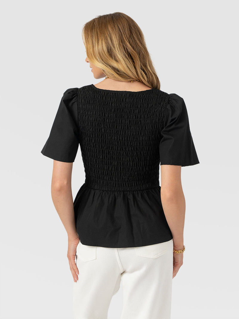 Maya Shirring Peplum Top - Black - Women's T-shirts | Saint + Sofia® EU