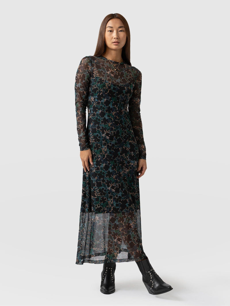 Mesh Runway Dress Green Twilight Floral - Women's Dresses | Saint + Sofia® EU