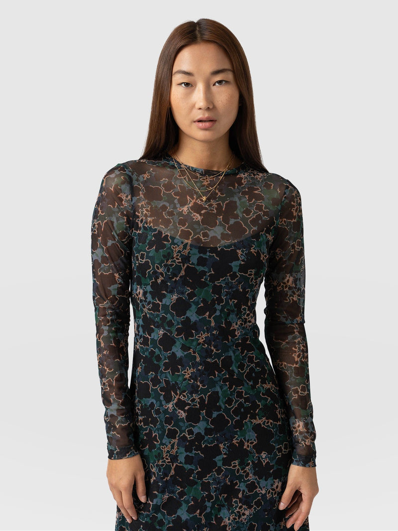 Mesh Runway Dress Green Twilight Floral - Women's Dresses | Saint + Sofia® EU