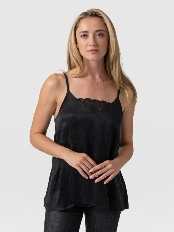 The Curated Closet - Black Lace Trim Velvet Camisole