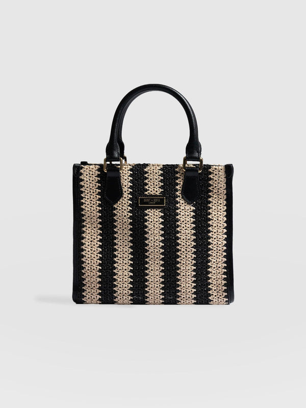 Mia Mini Tote Bag Beige/Black Raffia- Women's Bags | Saint + Sofia® EU