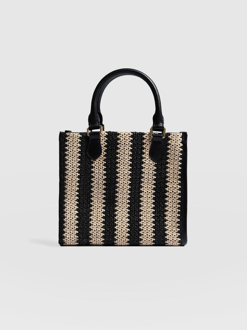 Mia Mini Tote Bag Beige/Black Raffia- Women's Bags | Saint + Sofia® EU