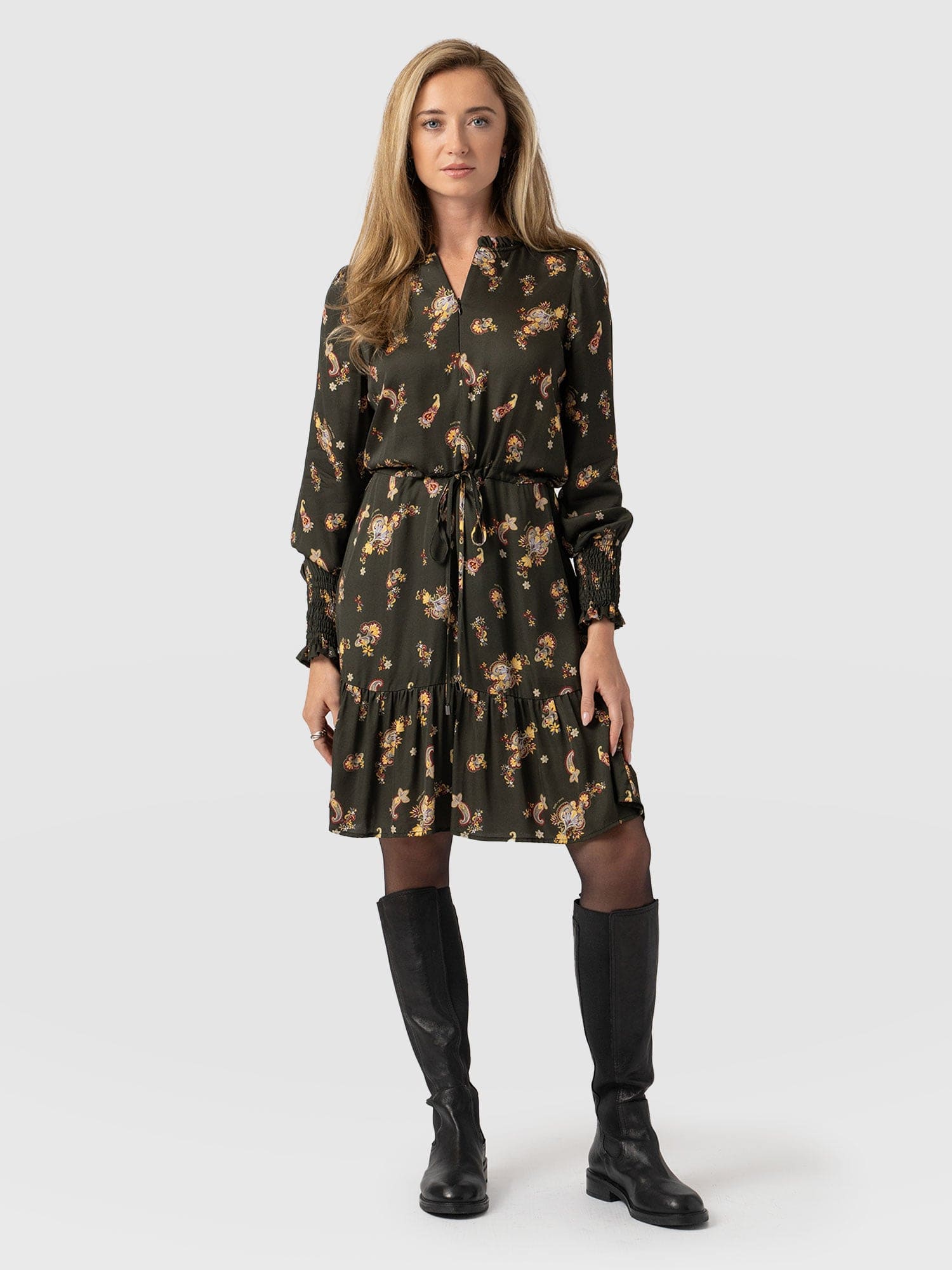 Mini Olivia Zip Up Dress Khaki Paisley - Women's Dresses | Saint + Sofia® EU