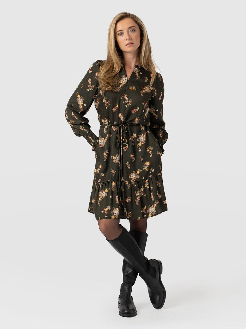 Mini Olivia Zip Up Dress Khaki Paisley - Women's Dresses | Saint + Sofia® EU