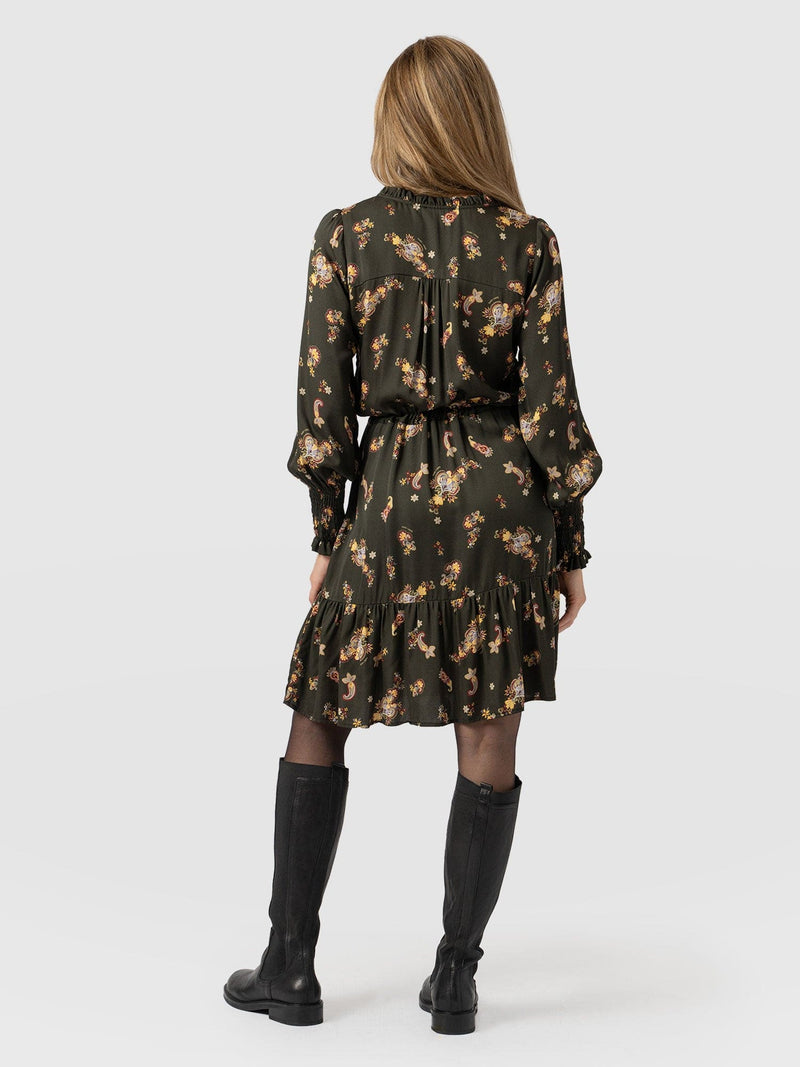 Mini Olivia Zip Up Dress Khaki Paisley - Women's Dresses | Saint + Sofia® EU