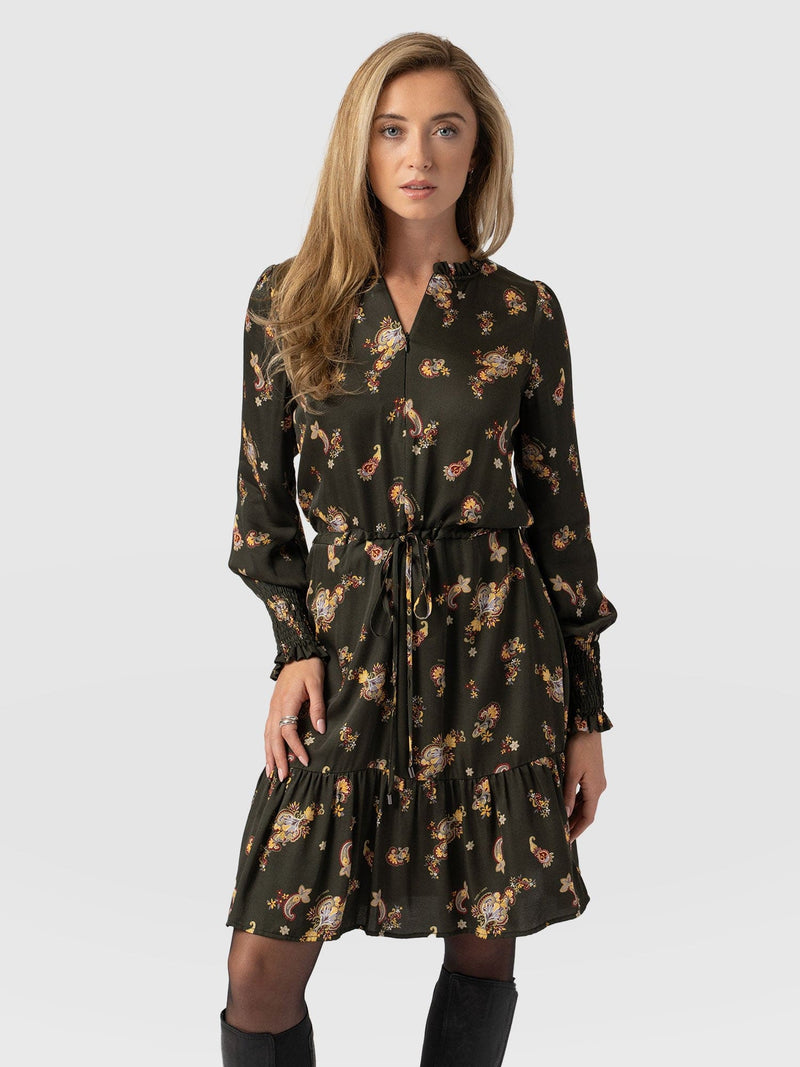 Mini Olivia Zip Up Dress Khaki Paisley - Women's Dresses | Saint + Sofia® EU