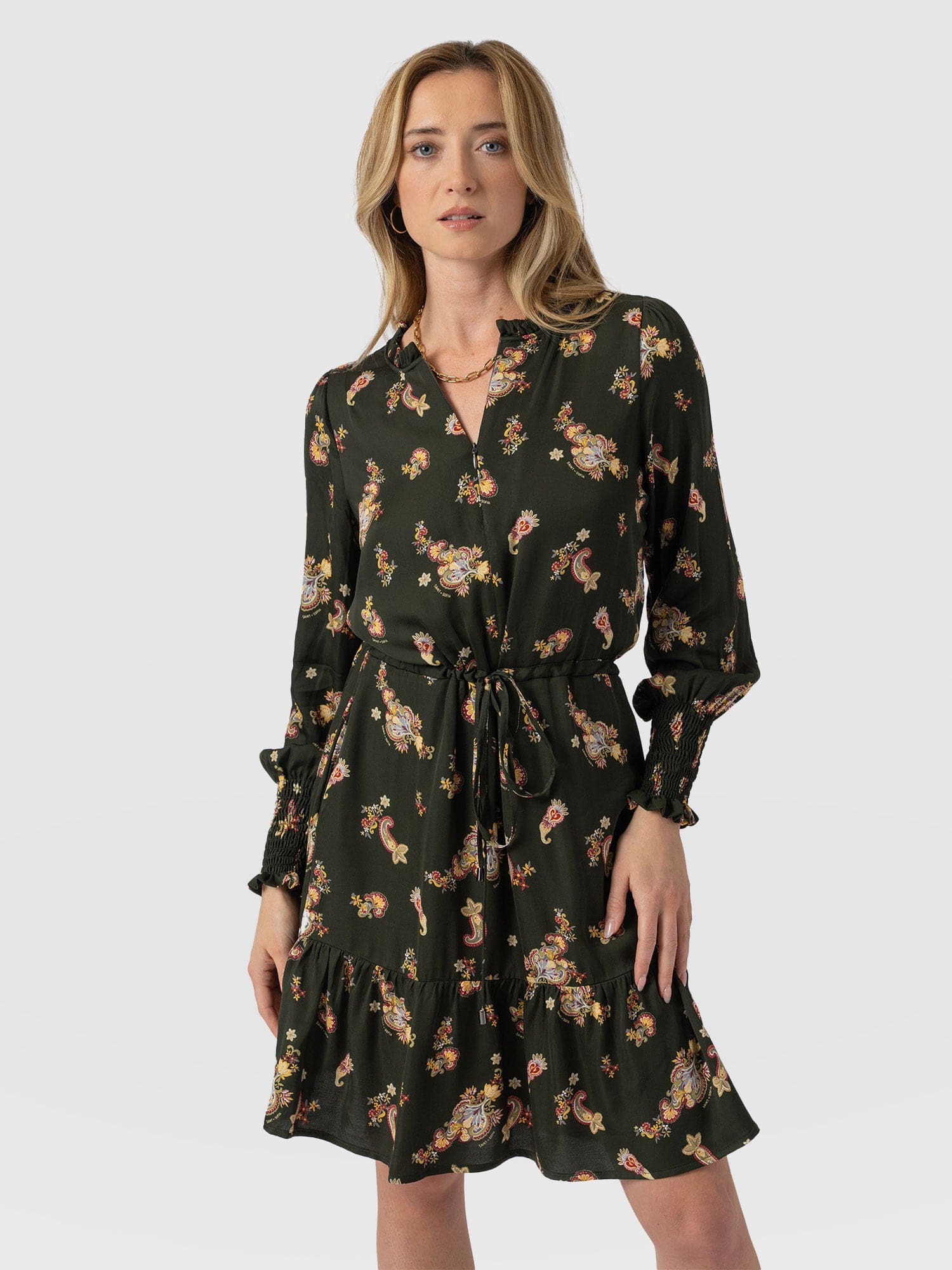 Mini Olivia Zip Up Dress Khaki Paisley - Women's Dresses | Saint + Sofia® EU