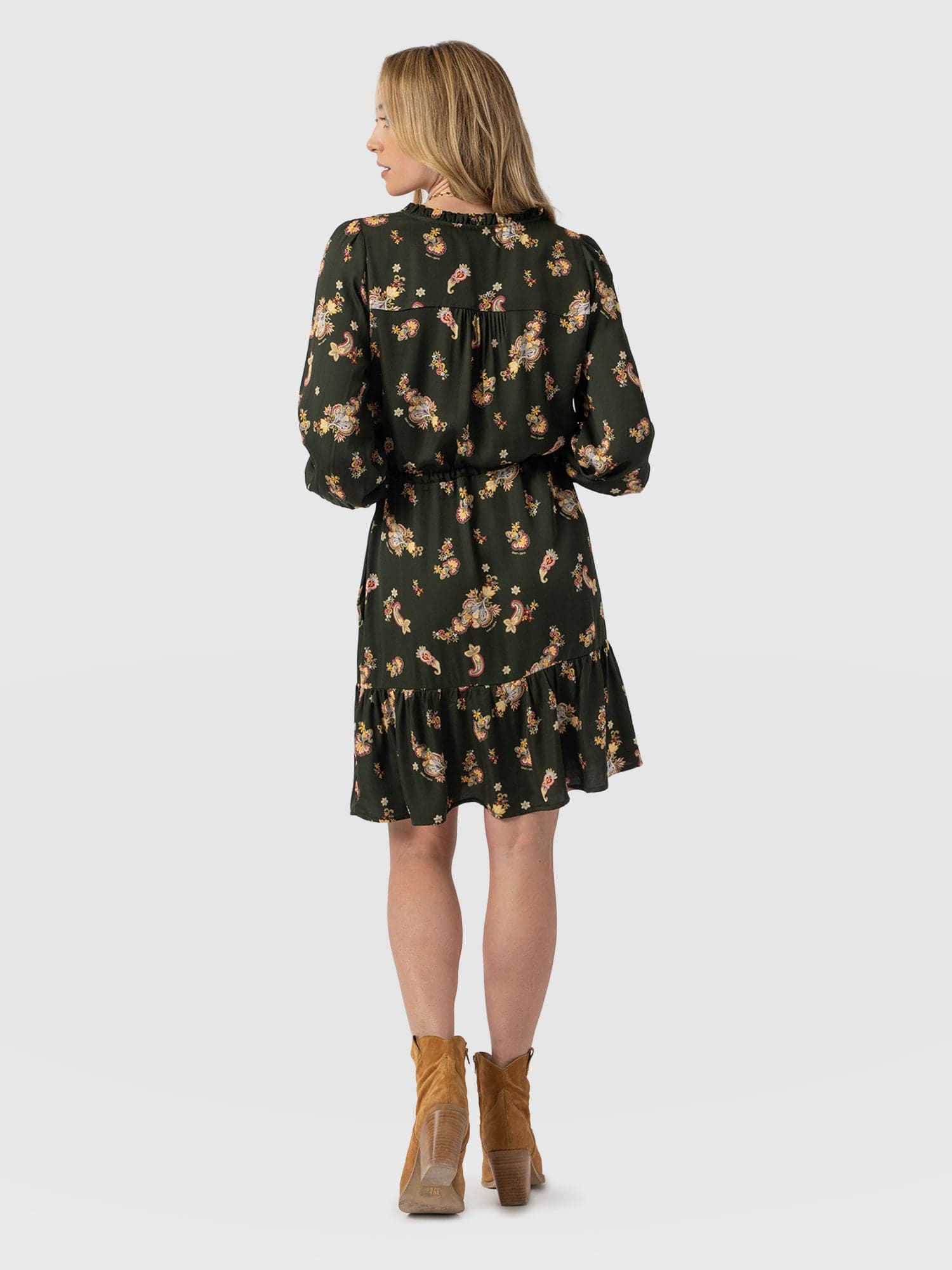 Mini Olivia Zip Up Dress Khaki Paisley - Women's Dresses | Saint + Sofia® EU