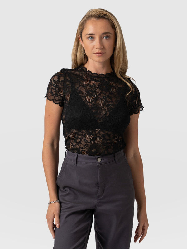 Miranda Lace Short Sleeve Tee Black - Women's T-shirts | Saint + Sofia® EU