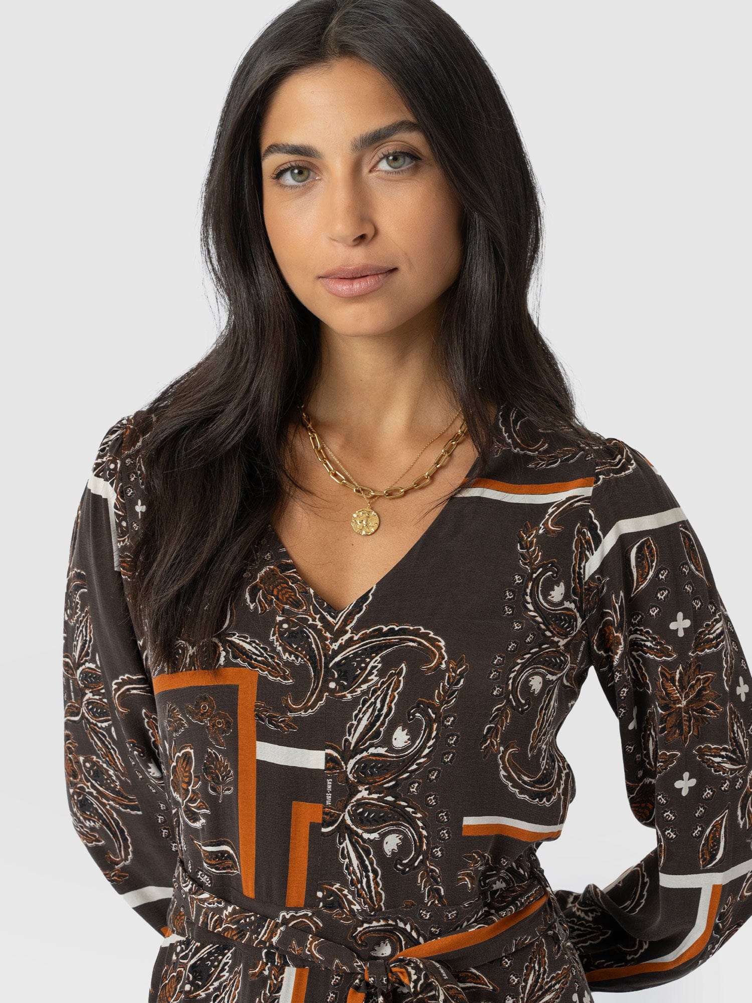 Naya V Neck Dress - Brown Paisley - Women's Dresses | Saint + Sofia? EU