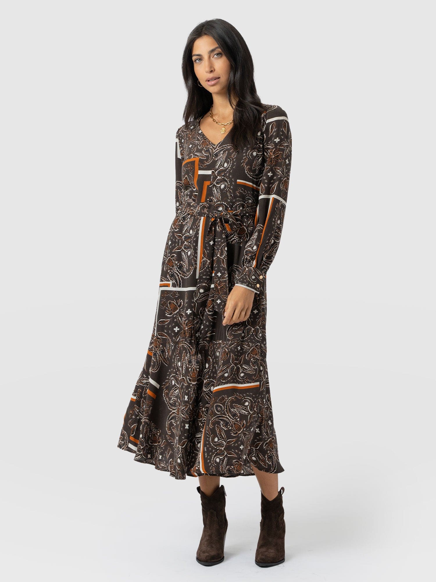 Naya V Neck Dress - Brown Paisley - Women's Dresses | Saint + Sofia? EU