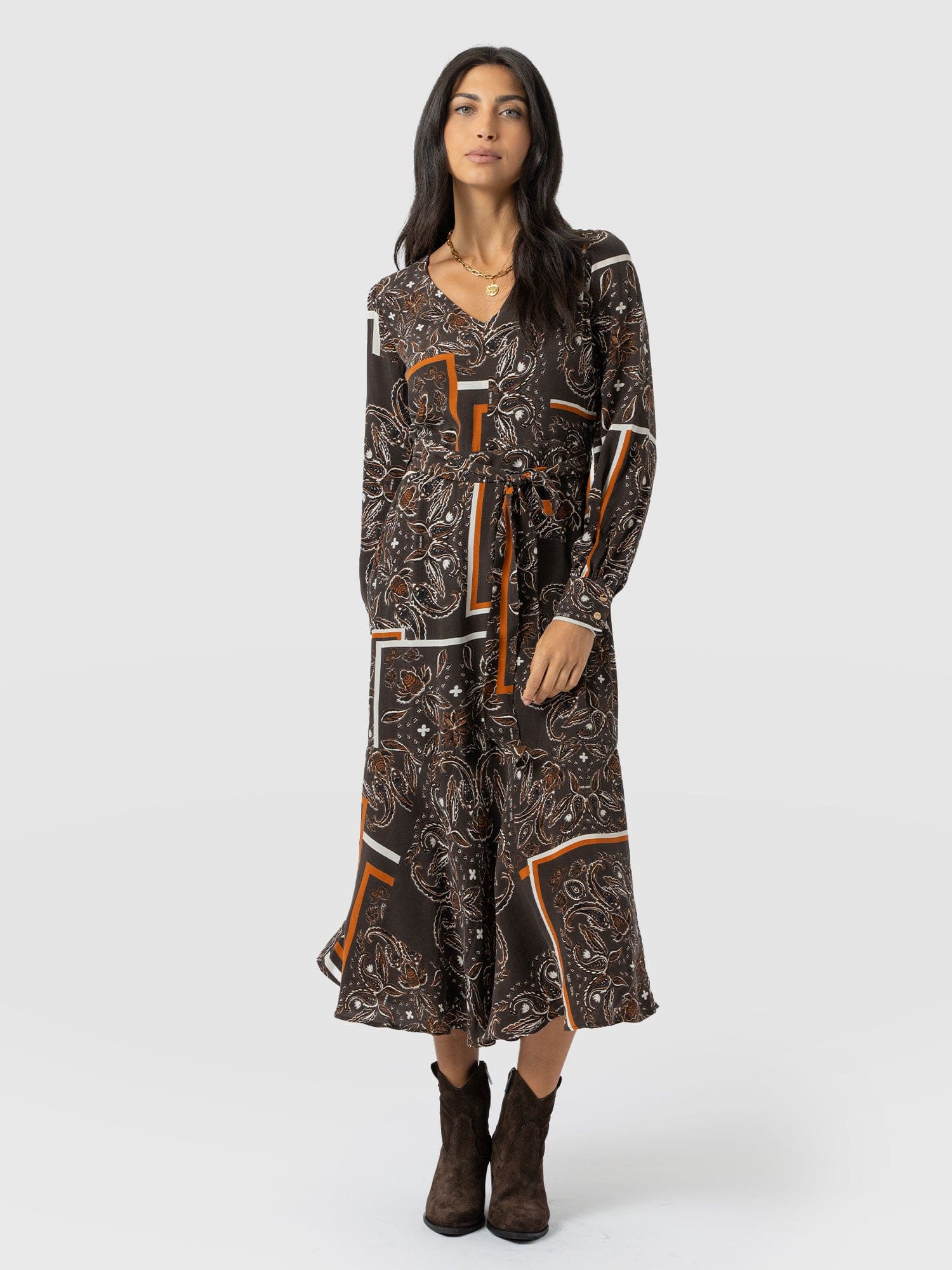 Naya V Neck Dress - Brown Paisley - Women's Dresses | Saint + Sofia? EU