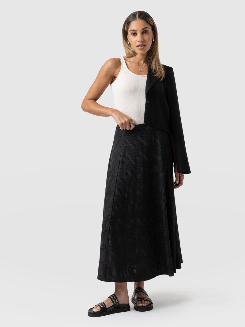 Nora A-Line Skirt Black Jacquard  - Women's Skirts | Saint + Sofia® UK