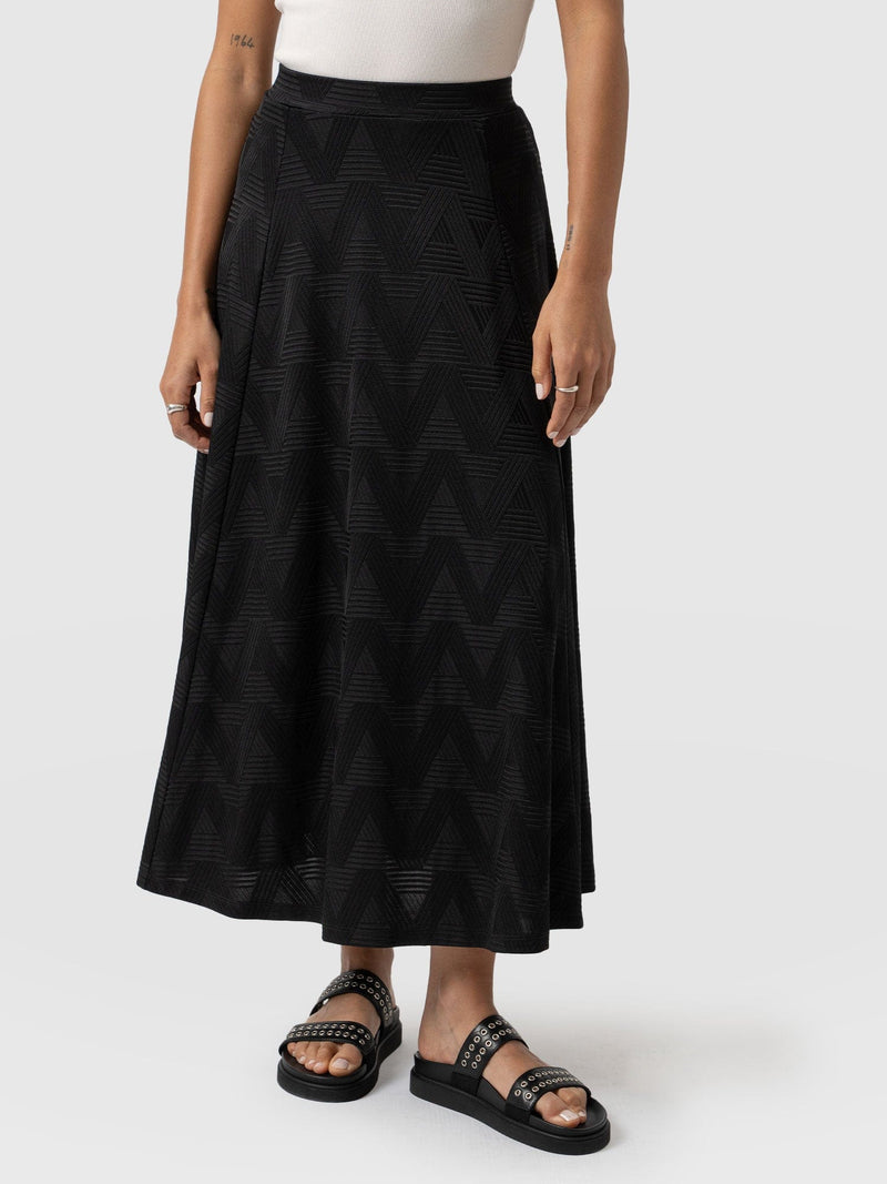 Nora A-Line Skirt Black Jacquard  - Women's Skirts | Saint + Sofia® UK