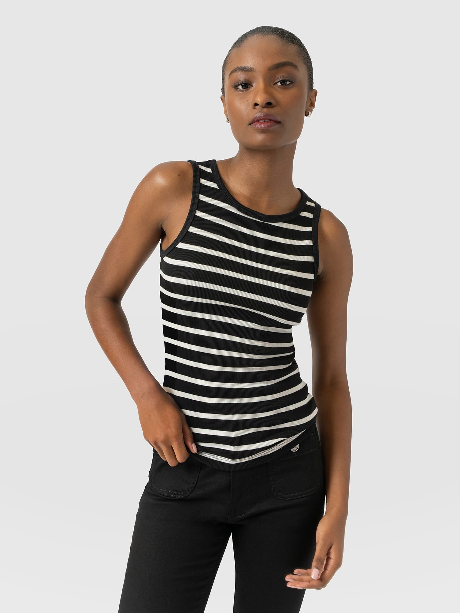 Nova Racer Vest - Black & White Stripe - Women's T-shirts | Saint and Sofia® EU