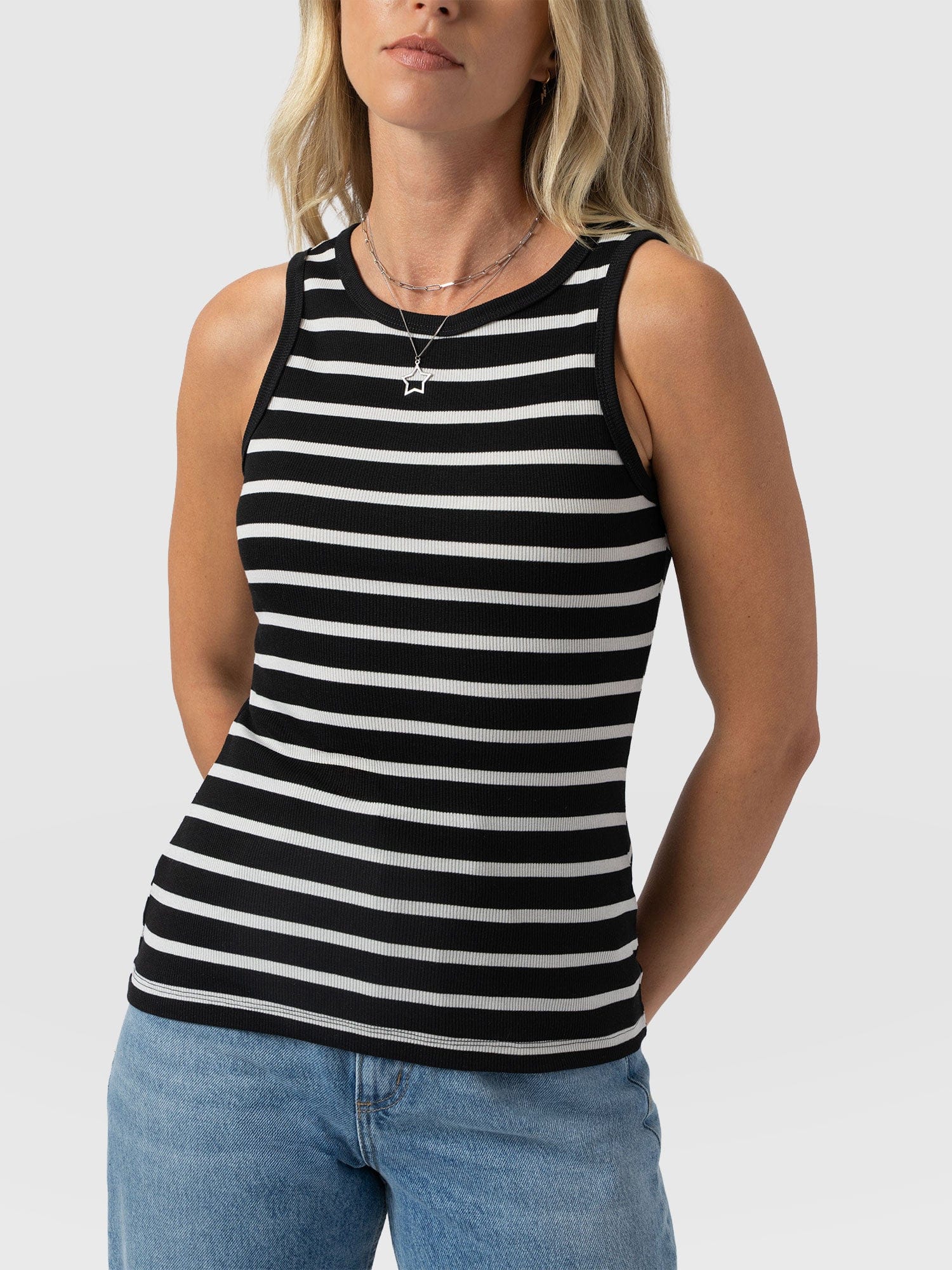 Nova Racer Vest - Black & White Stripe - Women's T-shirts | Saint + Sofia® EU