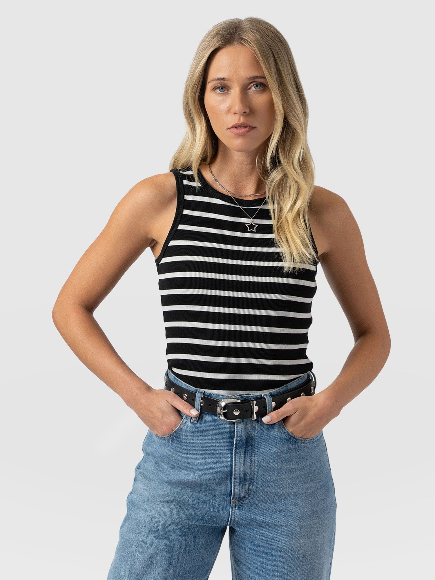Nova Racer Vest - Black & White Stripe - Women's T-shirts | Saint + Sofia® EU