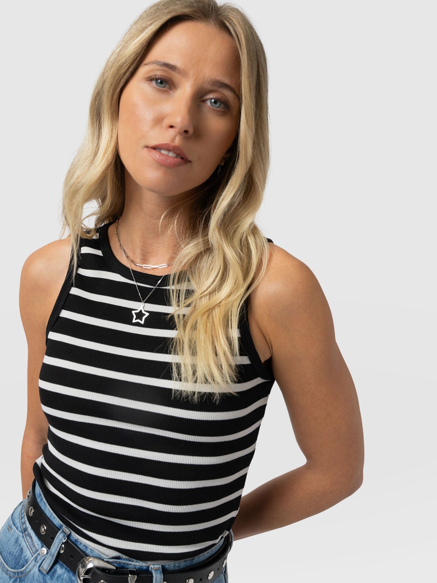 Nova Racer Vest - Black & White Stripe - Women's T-shirts | Saint + Sofia® EU