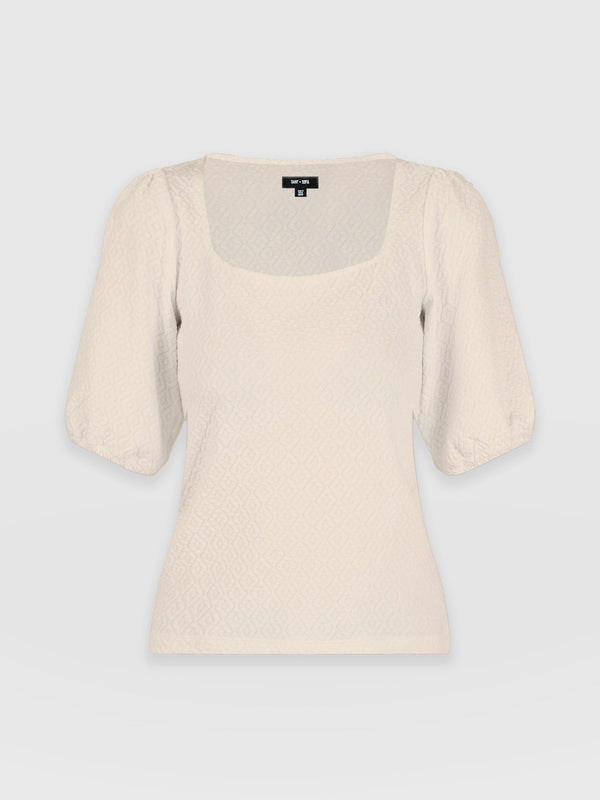 Olivia Puff Sleeve Tee Beige - Women's Tops | Saint + Sofia® UK