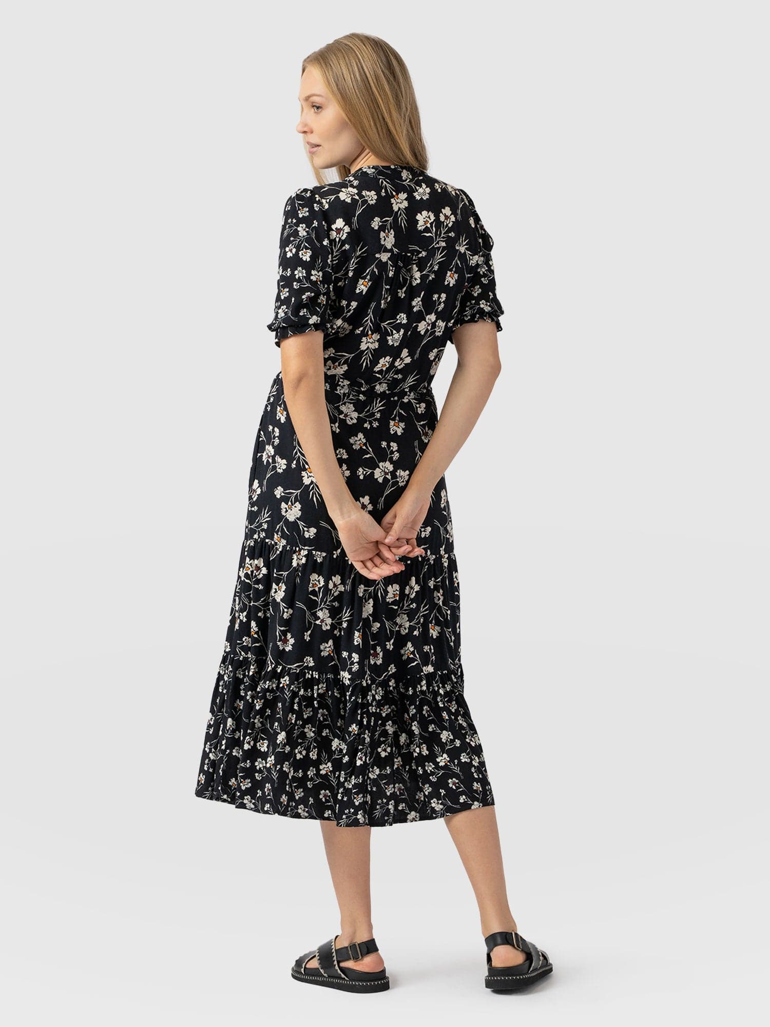 Olivia Zip Up Short Sleeve Dress - Black Spring Floral - Women's Dresss | Saint + Sofia® EU