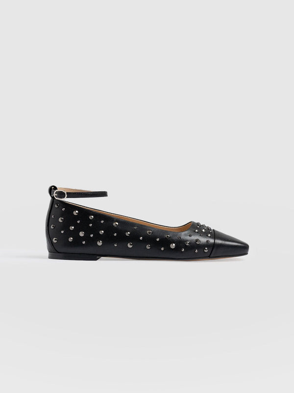 Ophelia Leather Ballerinas Black Studded - Women's Shoes | Saint + Sofia® EU