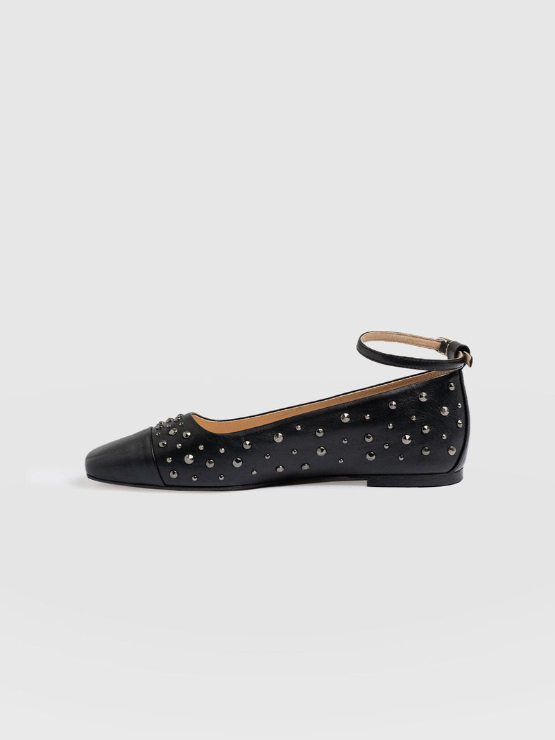 Ophelia Leather Ballerinas Black Studded - Women's Shoes | Saint + Sofia® EU