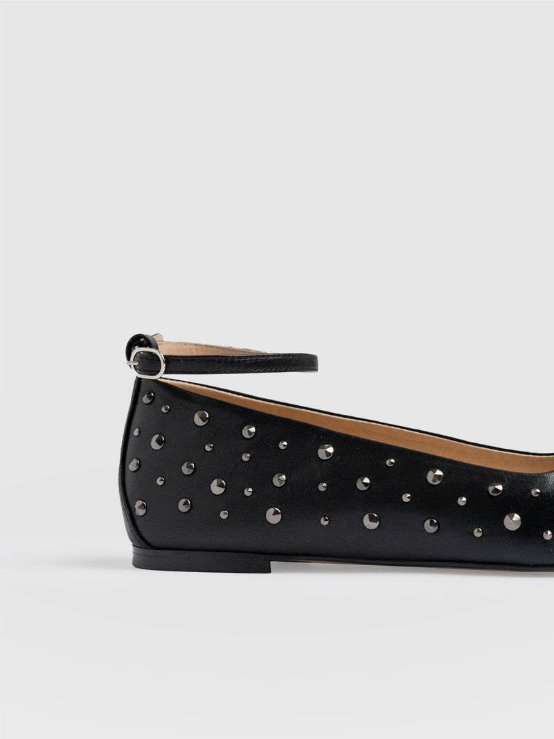 Ophelia Leather Ballerinas Black Studded - Women's Shoes | Saint + Sofia® EU