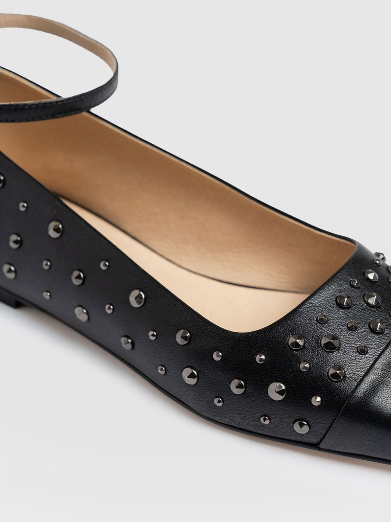 Ophelia Leather Ballerinas Black Studded - Women's Shoes | Saint + Sofia® EU