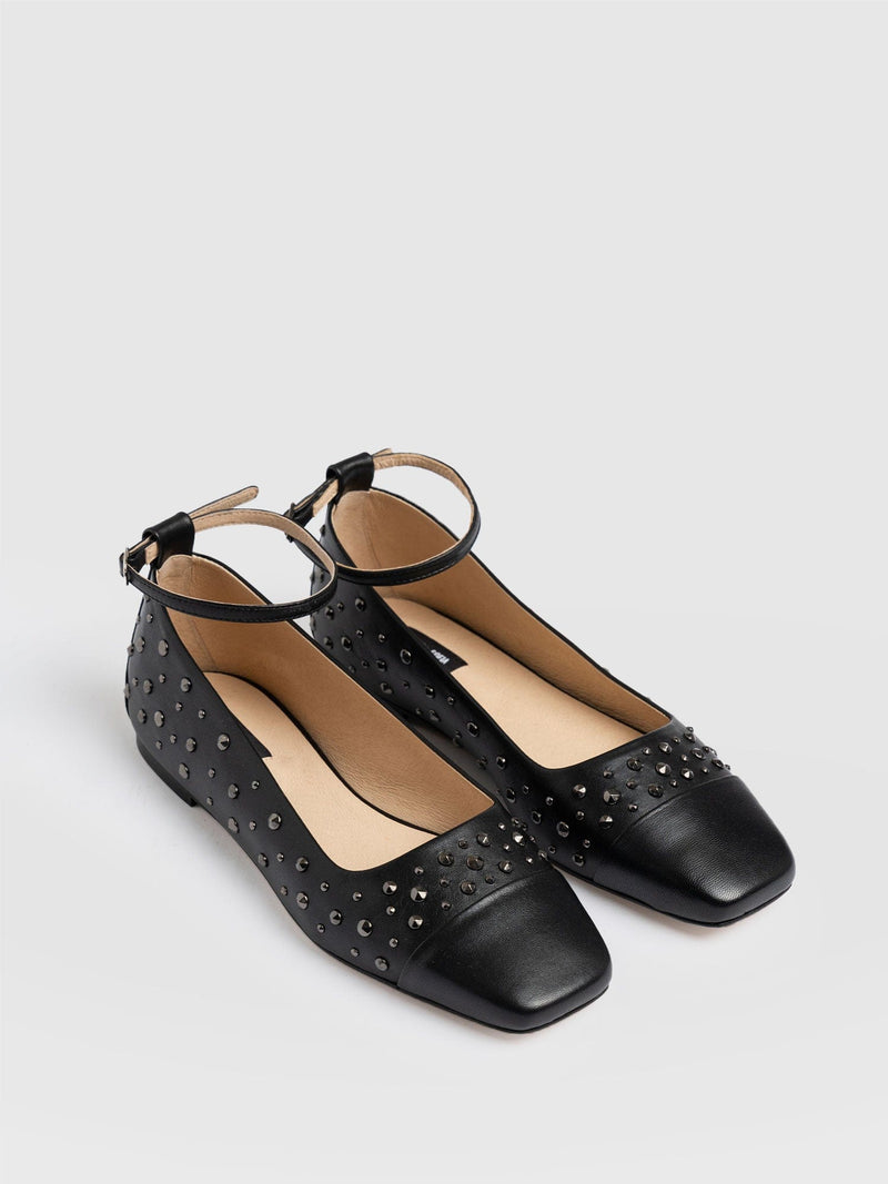 Ophelia Leather Ballerinas Black Studded - Women's Shoes | Saint + Sofia® EU